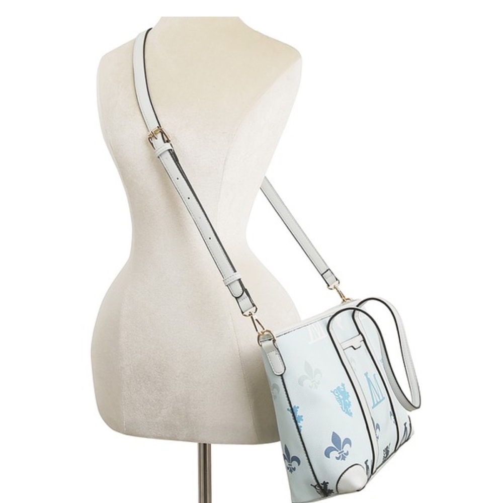NWT! 2pc Set Stylish Light Blue Monogram Tote Bag with Matching Wallet - Picture 4 of 4